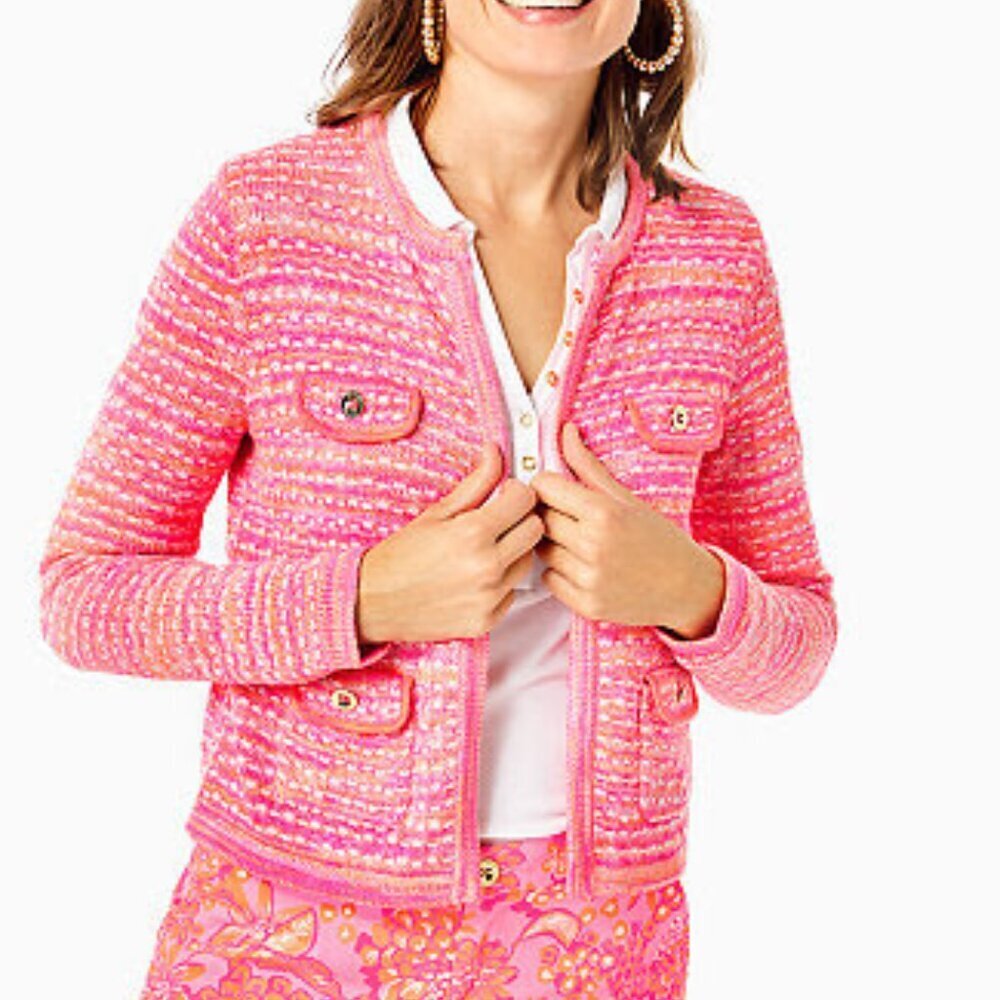 Lilly Pulitzer | Kienna Knit Cardigan Jacket Aura Pink Metallic Marl Sz XL NWT